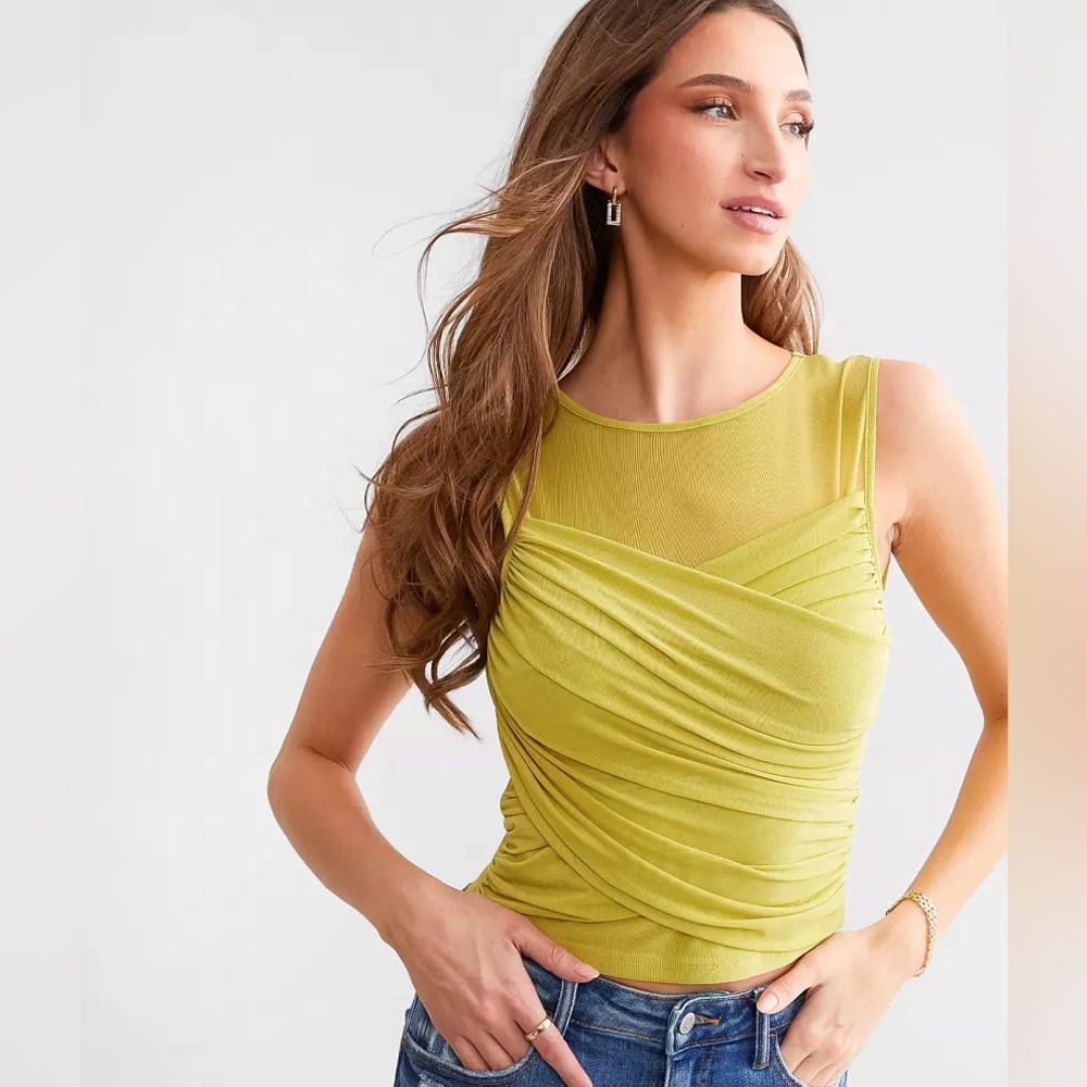 NWT Willow & Root Ruched Surplice Tank Top Citronelle Size Small